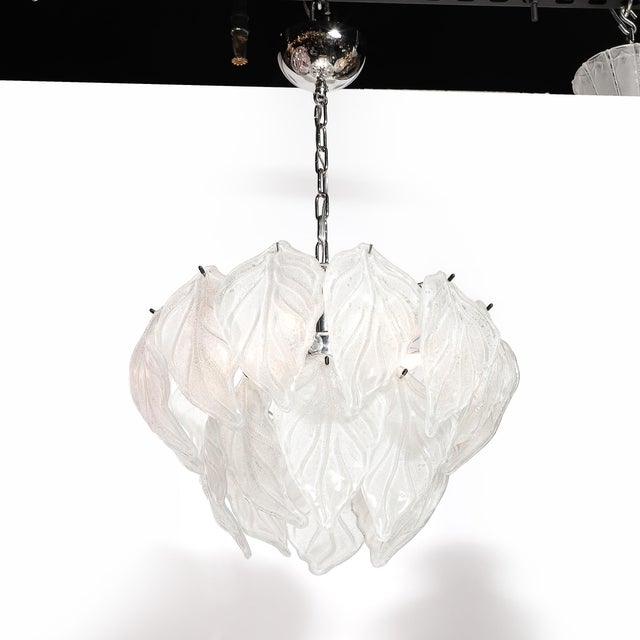 1970s Mid-Century Hand-Blown Leaf Form Mottled Murano Glass Chandelier by Mazzega For Sale - Image 5 of 17