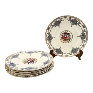 Vintage Set 6 Royal Worcester Hand Painted Gilt Porcelain Dinner Plates W. Hale For Sale