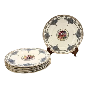 Vintage Set 6 Royal Worcester Hand Painted Gilt Porcelain Dinner Plates W. Hale