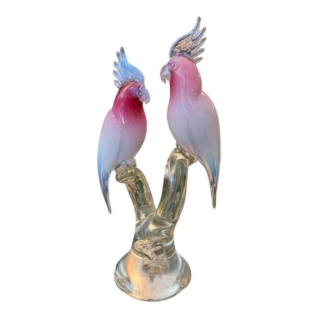 Renato Anatra Murano Glass Cockatoo Sculpture in Pink & Opalescent. Circa 1970's For Sale