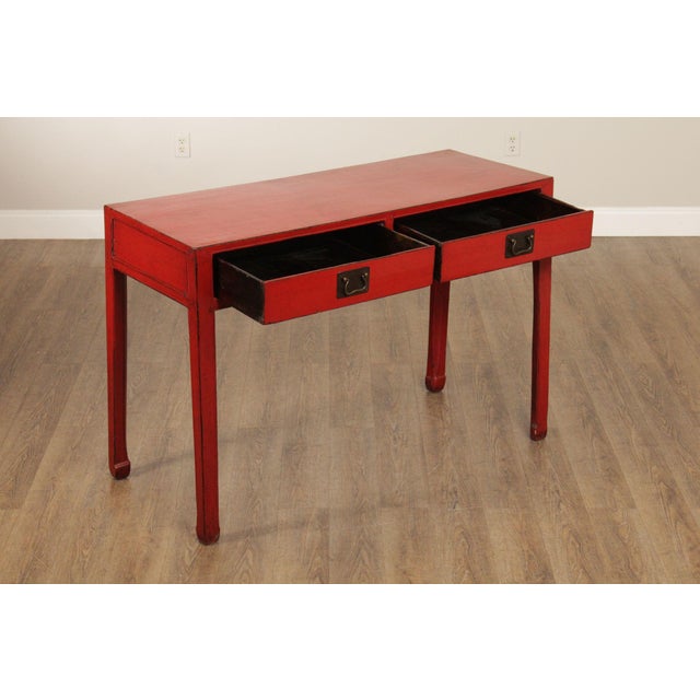 Chinese Asian Red Lacquered Console Table For Sale - Image 3 of 12