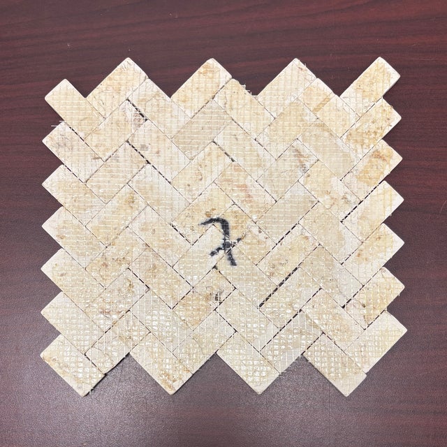 Ivory White Marble Honed 1" X 2" Herringbone Mosaic For Sale - Image 4 of 4