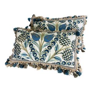 Thibaut Hand Printed Tasseled Linen Pillows/ a Pair.