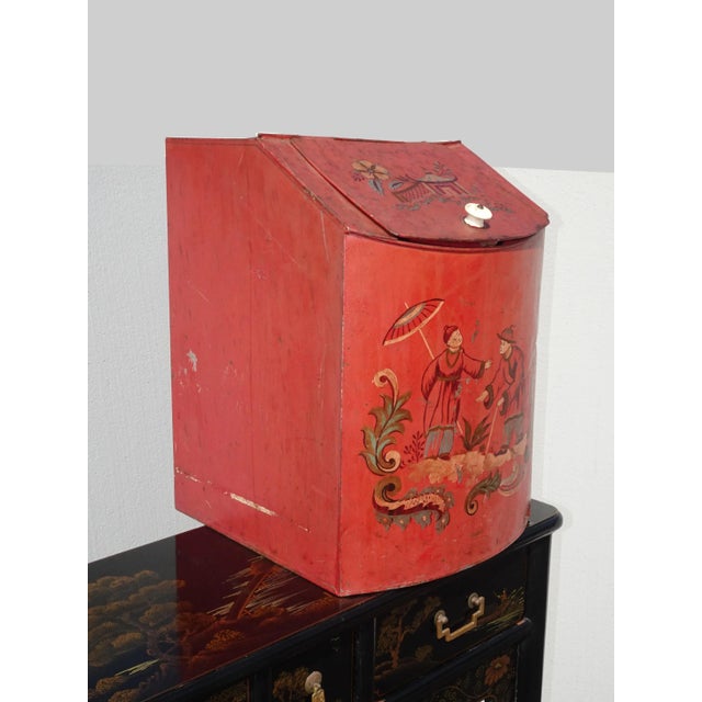 Metal Large Vintage General Store Storage Coffee Bin Tin ~ Paint Oriental Asian Design For Sale - Image 7 of 13