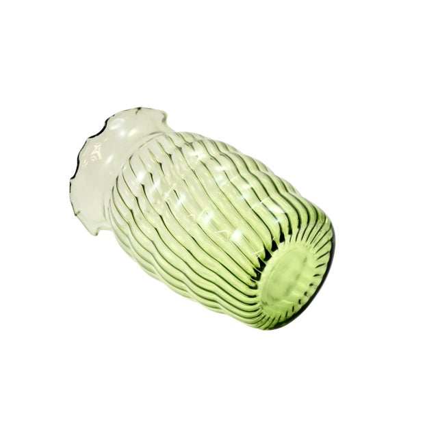 Traditional Green Swirled Glass Vase For Sale - Image 3 of 4