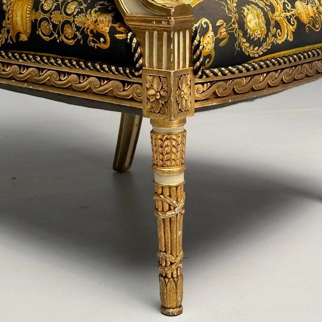 Louis Xvi, French Arm Chair, Versace Fabric, Giltwood, France, 1960s For Sale - Image 9 of 12