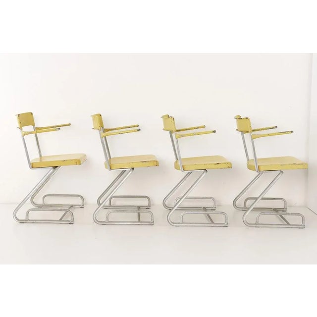 1940s Swiss Industrial Iron and Zinc Dining Chairs, 1940s, Set of 4 For Sale - Image 5 of 12