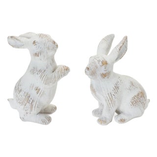 White Washed Rabbit Figurine (Set of 2) For Sale