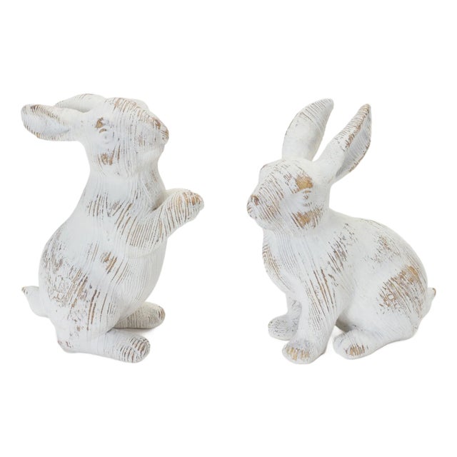 White Washed Rabbit Figurine (Set of 2) For Sale