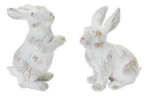 White Washed Rabbit Figurine (Set of 2)