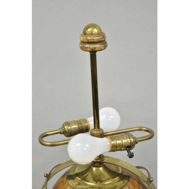 Vintage Italian Regency Style Brass & Wood Old World Globe Table Lamp by Hart For Sale - Image 9 of 18