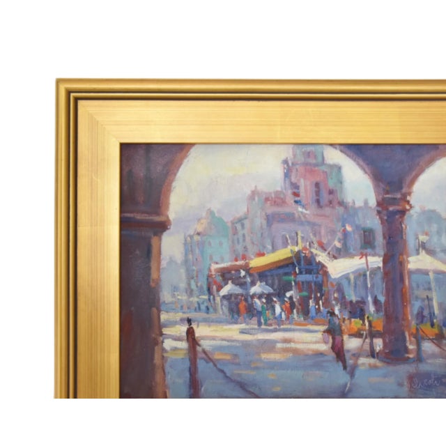 Italian cityscape oil painting on stretched artist canvas by listed artist Silvio Silvestri (1948-2018.) Silvestri was a...