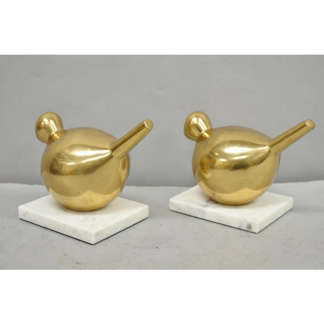 Late 20th Century Modern Gold Marble Pheasant Quail Bird Dove Brass Modernist Sculpture - A Pair For Sale - Image 4 of 15