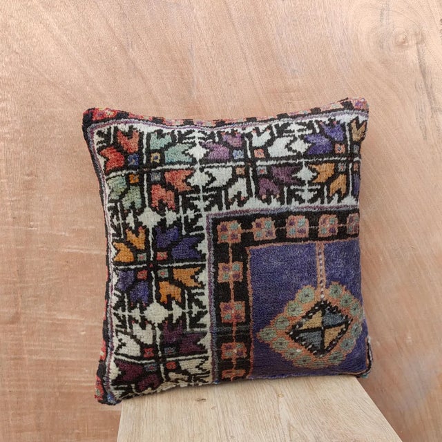 This handmade vintage Turkish rug pillow cover is crafted from old Anatolian rugs dyed with natural vegetable pigments....