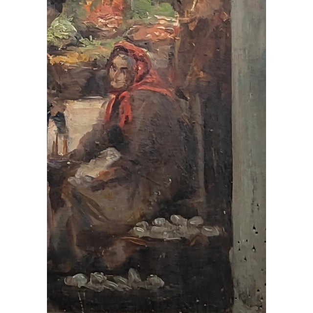 Tan Antique Early 1900s Oil on Panel of a Venetian Market Scene by m.s. Loresen (?) For Sale - Image 8 of 17
