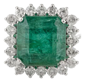 6.43 Ct Zambian Emerald Diamond Cocktail Ring Size 7 by VRJewels in 14k White Gold
