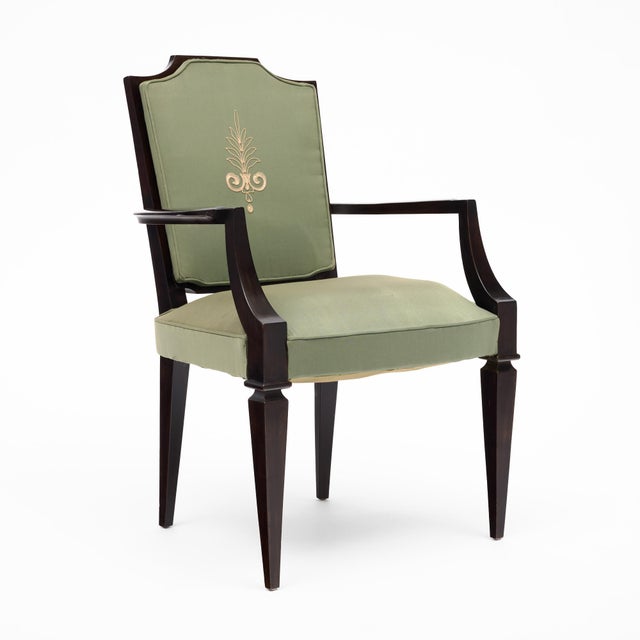 Set of Four French Art Deco Ebonized Wood and Green Upholstered Armchairs For Sale - Image 4 of 9