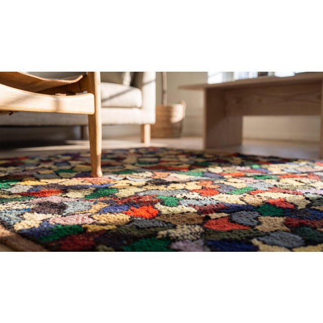 Captivating Colorful With Jewel Tones Antique American Crazy Quilt Pattern Hooked Rug For Sale - Image 11 of 12