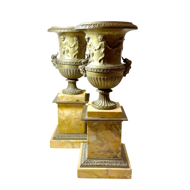 French French Borghese Urns on Sienna Marble Plinths - A Pair For Sale - Image 3 of 11