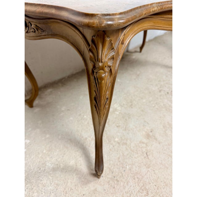 Brown French Louis XV Style Coffee Table with Marble Top, Mid-20th Century For Sale - Image 8 of 13