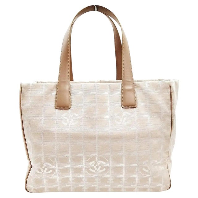 Contemporary A 2003 Chanel New Travel Line Beige Nylon and Brown Leather Tote Bag For Sale - Image 3 of 15