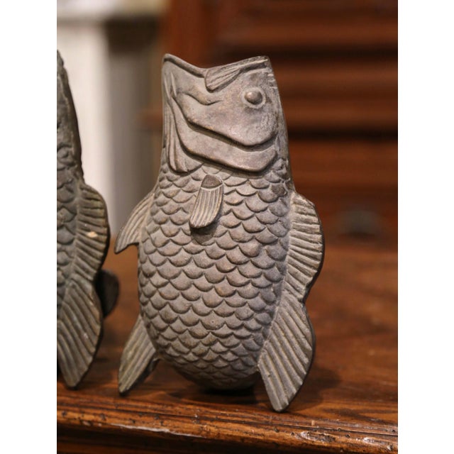 Metal Pair of 19th Century French Carved Verdigris Patinated Bronze Fish-Form Vases For Sale - Image 7 of 10