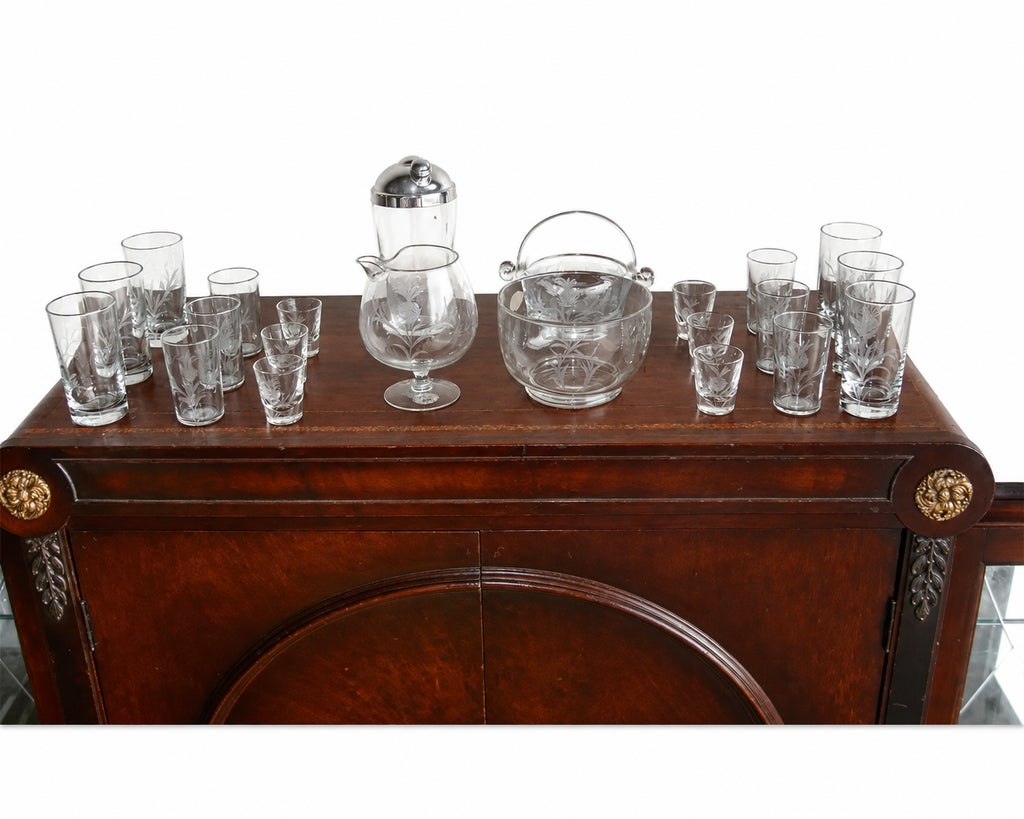 Vintage Mahogany Cocktail Bar Cabinet With Mirrored Displays and Glassware Javit — view 3
