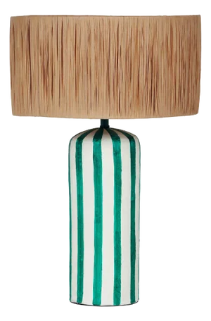 Ravello Green Striped Papier Mache Table Lamp with Raffia Lampshade