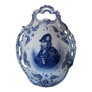 Antique Royal Bonn, Old Delft Plaque With Portrait of Soldier For Sale