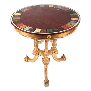 Italian Gilt Table with Marble Top by Pietra Dura, 1890s For Sale