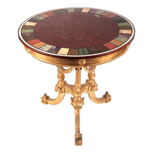Italian Gilt Table with Marble Top by Pietra Dura, 1890s For Sale