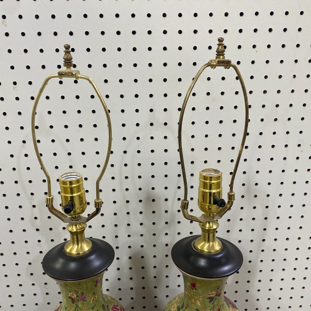 Mid 20th Century Floral Asian Lamps - a Pair For Sale - Image 10 of 11