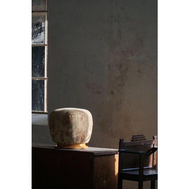 Art Deco Danish Sculptural Round Stool in Fabric & Burl Wood, 1940s For Sale - Image 9 of 15