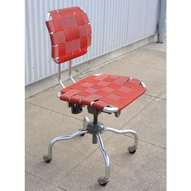 Mid-Century Modern 1950s Mid Century Industrial Bevco Chrome Office Desk Chair With Red Upholstery For Sale - Image 3 of 13