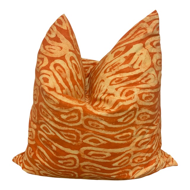 Orange Handmade Adire (Tie-Dye) Decorative Throw Pillow Cover For Sale