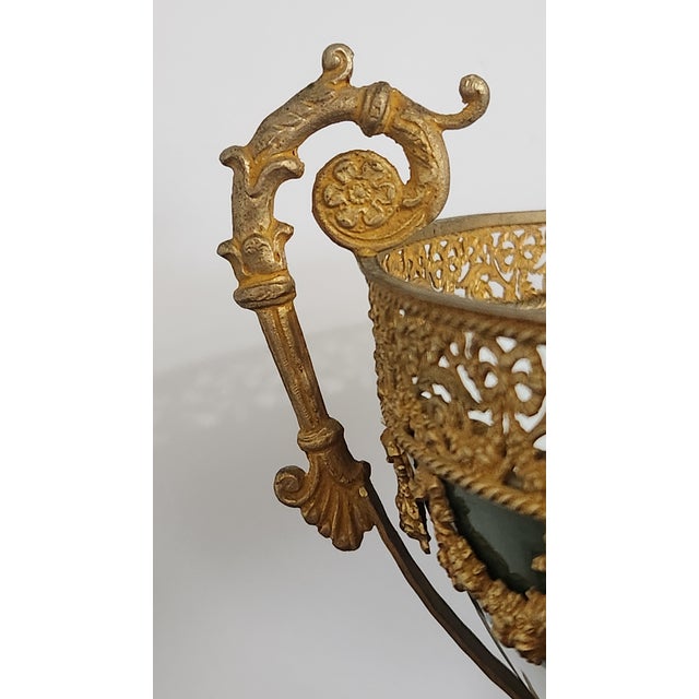Mid-20th Century French P. Limoges Hand-Painted Porcelain & Gilt-Metal Pedestal Centerpiece Bowl For Sale In New York - Image 6 of 18