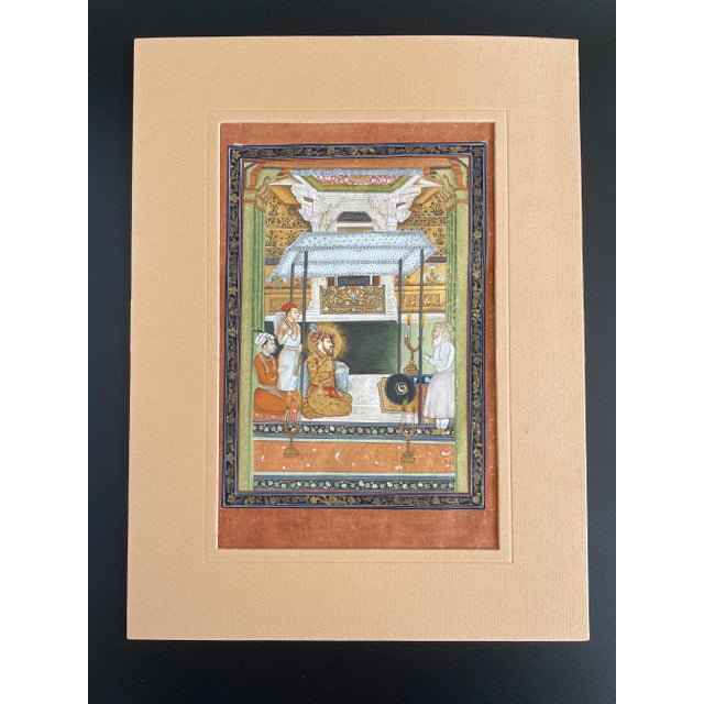 Antique India Mughal Emperor Shah Jahan Miniature Painting in Lucite Display. Ink, opaque watercolor with gold on paper....