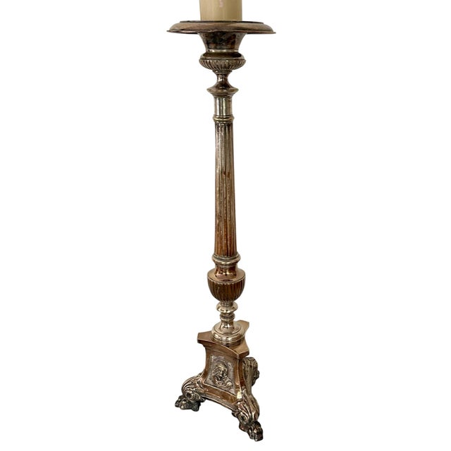 Antique Silver on Copper Cathedral Candlestick For Sale - Image 4 of 5