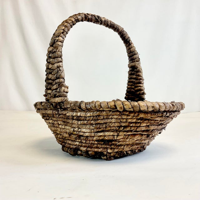 Boho Chic Vintage Boho Chic Coastal Twisted Seagrass Basket For Sale - Image 3 of 9