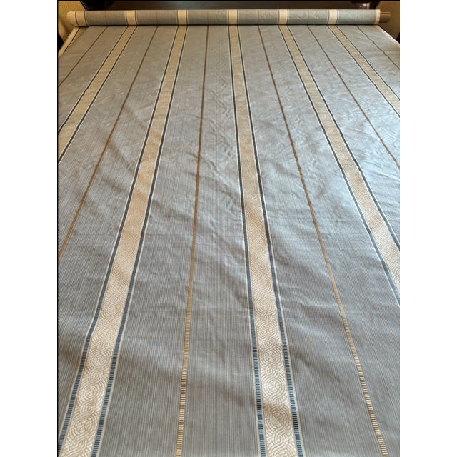 Traditional Cowtan & Tout Corsini Stripe Ivory/Blue Bolt of Fabric - 6.5 Yards For Sale - Image 3 of 4