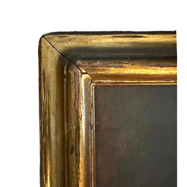 Early 20th Century 1920’s Vintage Oil on Canvas Portrait Painting of Lady/Woman in Blue Dress With Original Gilt Newcomb Macklin Style Frame by Elizabeth Nugent For Sale - Image 5 of 7