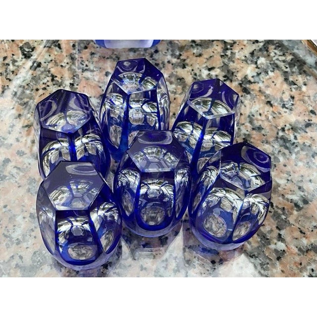 Baccarat Cobalt Cut-to-Clear Crystal and 950 Silver Liqueur Set, 1910, Set of 7 For Sale - Image 12 of 16