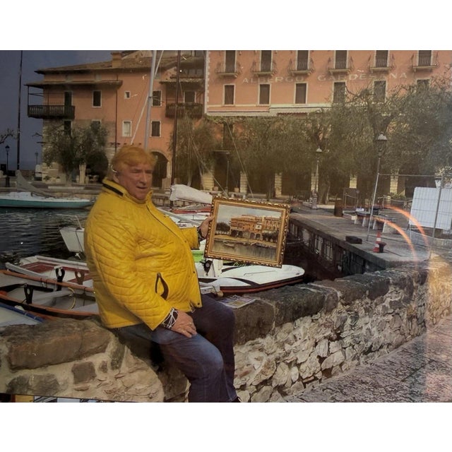 Torri del Benaco Borelli Guido, Hotel Albergo Gardesana Harbor, 1970s, Oil Painting on Canvas For Sale - Image 7 of 13