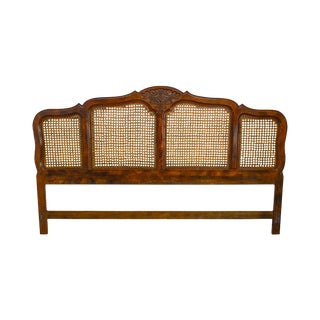 French Country Style Carved Oak Cane Panel King Size Headboard For Sale