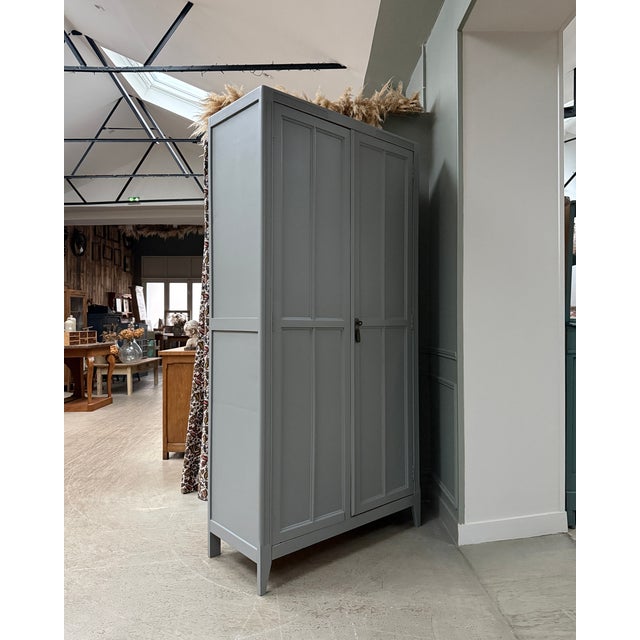 Wood Grey Parisian Wardrobe, 1930s For Sale - Image 7 of 14