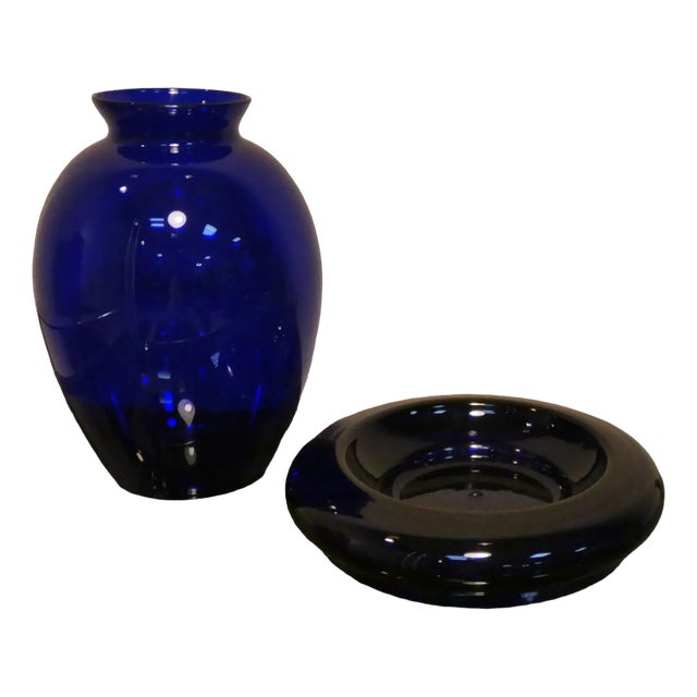 Cobalt Blue Vase and Ashtray by Carlo Moretti, 1990s, Set of 2 For Sale