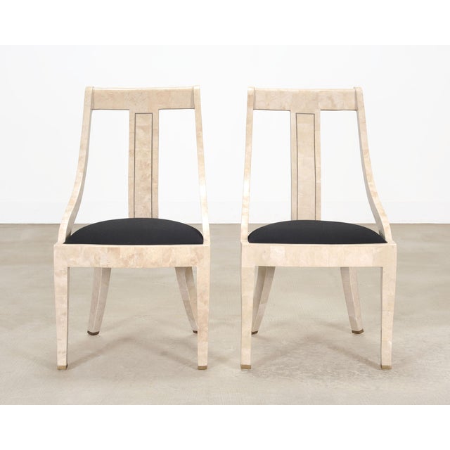 Contemporary Pair of Maitland Smith Attributed Tessellated Stone Gondola Chairs For Sale - Image 3 of 18