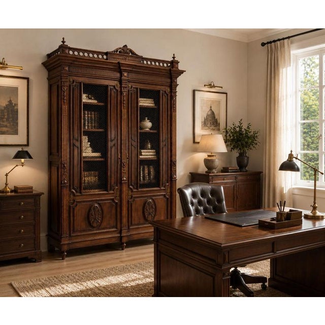 Louis XVI French Exotic Wood Wire-Mesh Bookcase, 1890 For Sale - Image 12 of 13