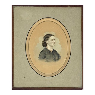 Antique 19th Century Gouache Realist Portrait of Clara Barton/American Red Cross For Sale