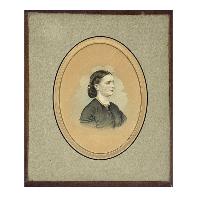 Antique 19th Century Gouache Realist Portrait of Clara Barton/American Red Cross For Sale